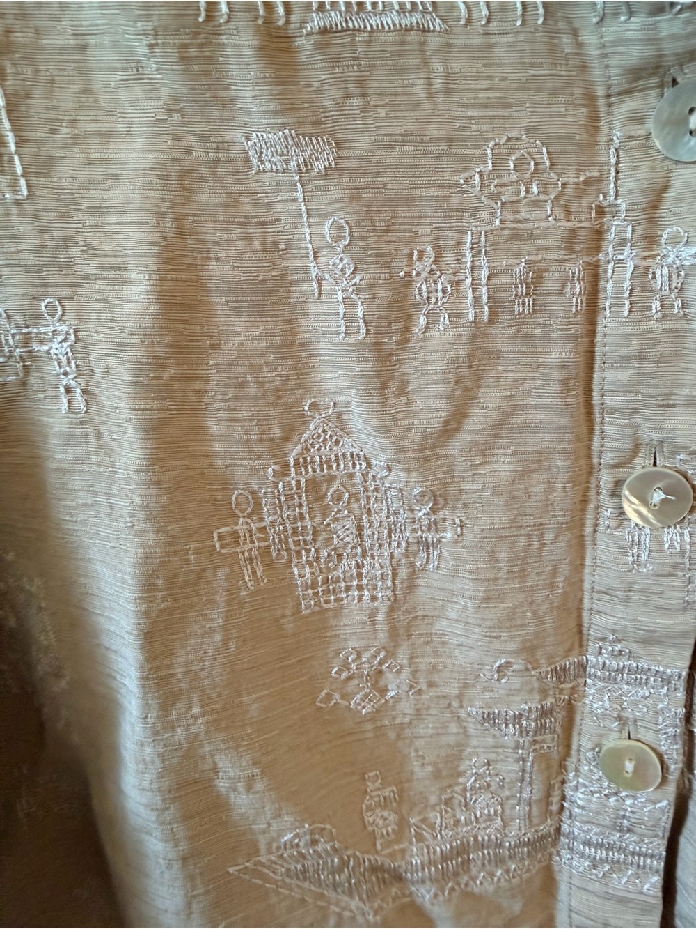 Chico’s Embroidered Silk Linen Jacket Orient Inspired Button Boxy Women’s Sz 2 - Picture 3 of 4